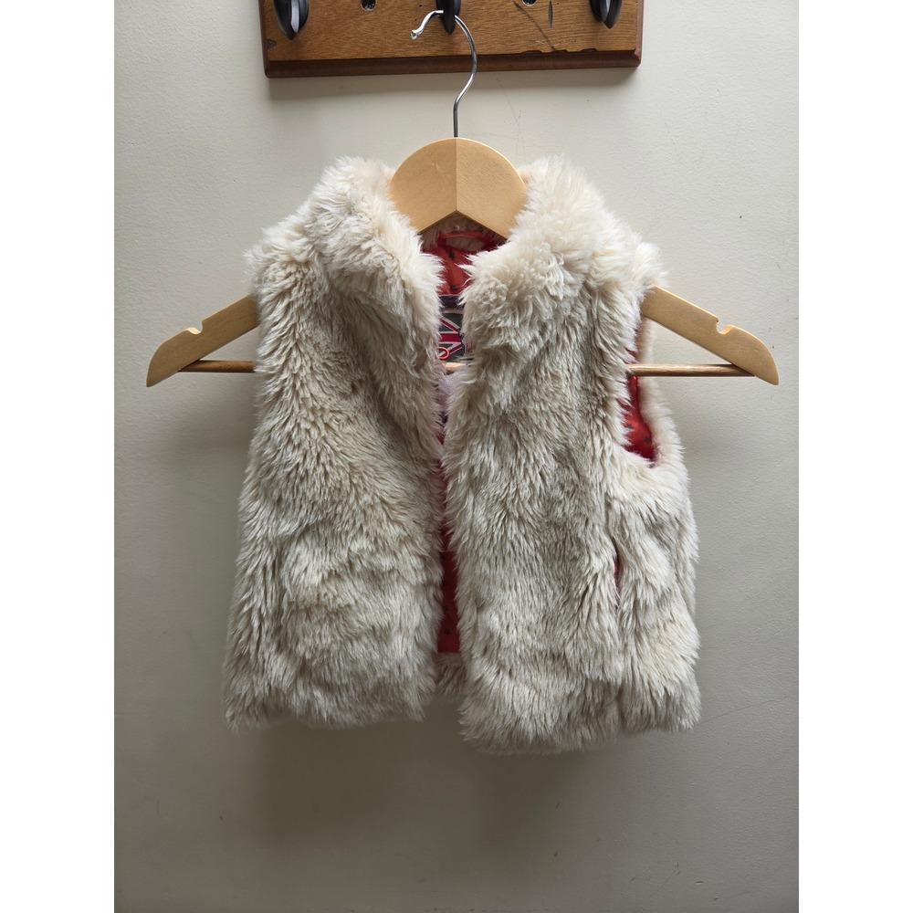 Mini Boden Girls Faux Fur Vest Ivory Cream Star Lining Gilet Size 2-3Y